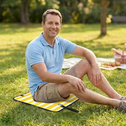 Lemon Zest Yellow Stripes Printed Bleacher Seat Cushion PE Foam Filling, Foldable Sitting Pad for Concert Stadium Events