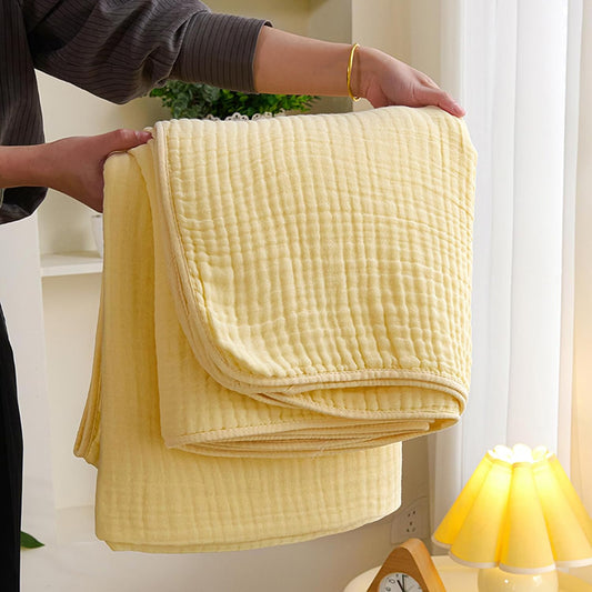 LGYKUMEG Cotton Throw Blanket 100% Muslin Blanket for Couch Breathable Gauze All Season Soft and Lightweight,Yellow,42x42 inch