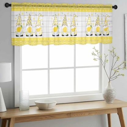 Sheer Valances for Windows Lemon and Gnomes Window Valances Rod Pocket Yellow Check Plaid Wood Grain Window Treatment Sheer Curtains for Kitchen Living Room Bedroom Bathroom 54x18in