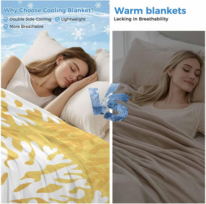 Cooling Blanket for Hot Sleepers, Yellow Coral Coastal Lightweight Breathable Summer Blanket, White Summer Beach Ocean Seaside Double-Side Cool Throw Blankets for Sleeping Travel, 40"x60"