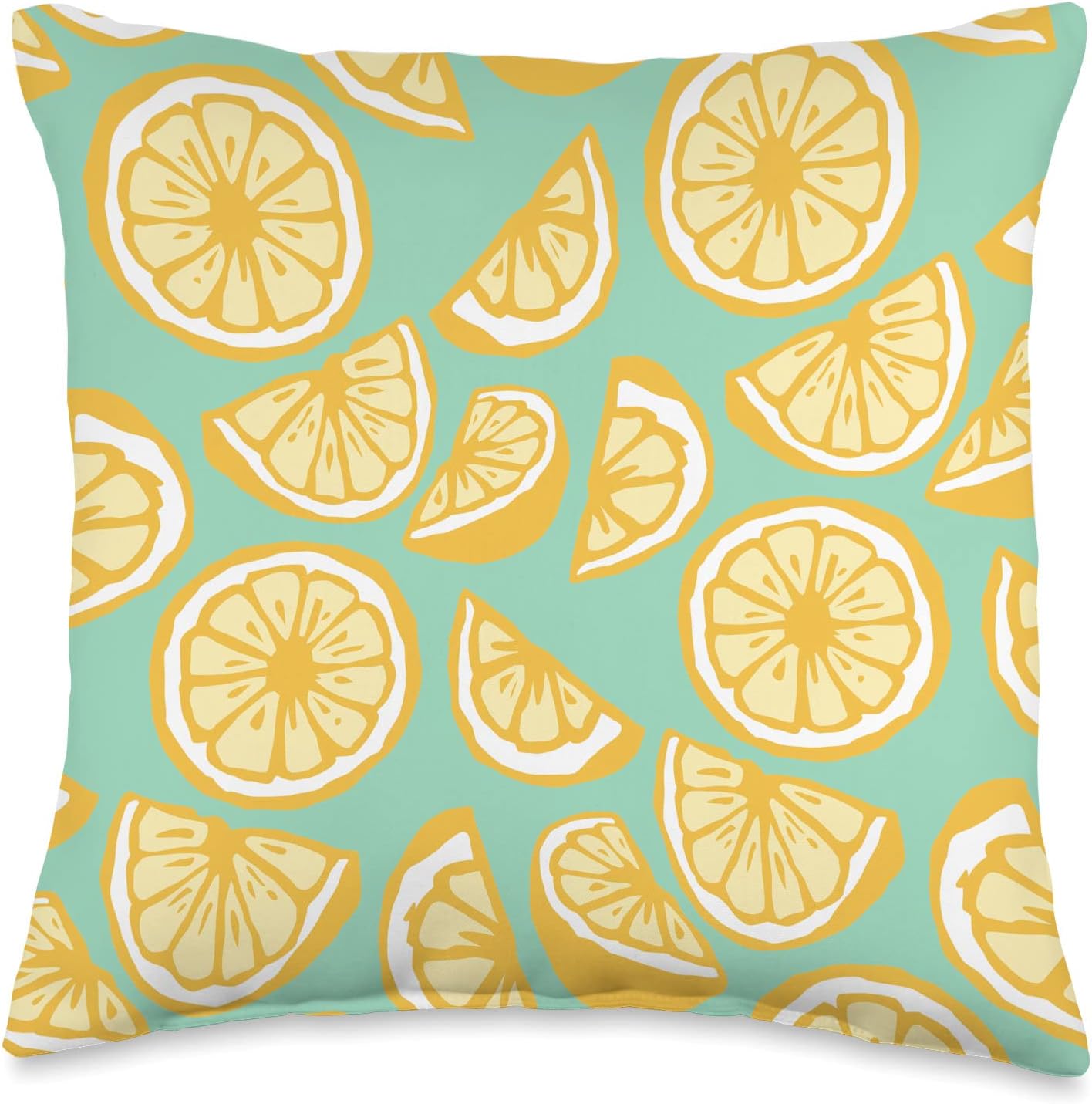 Cute Teal & Yellow Lemon Slice Summer Citrus Fruit Pattern Throw Pillow