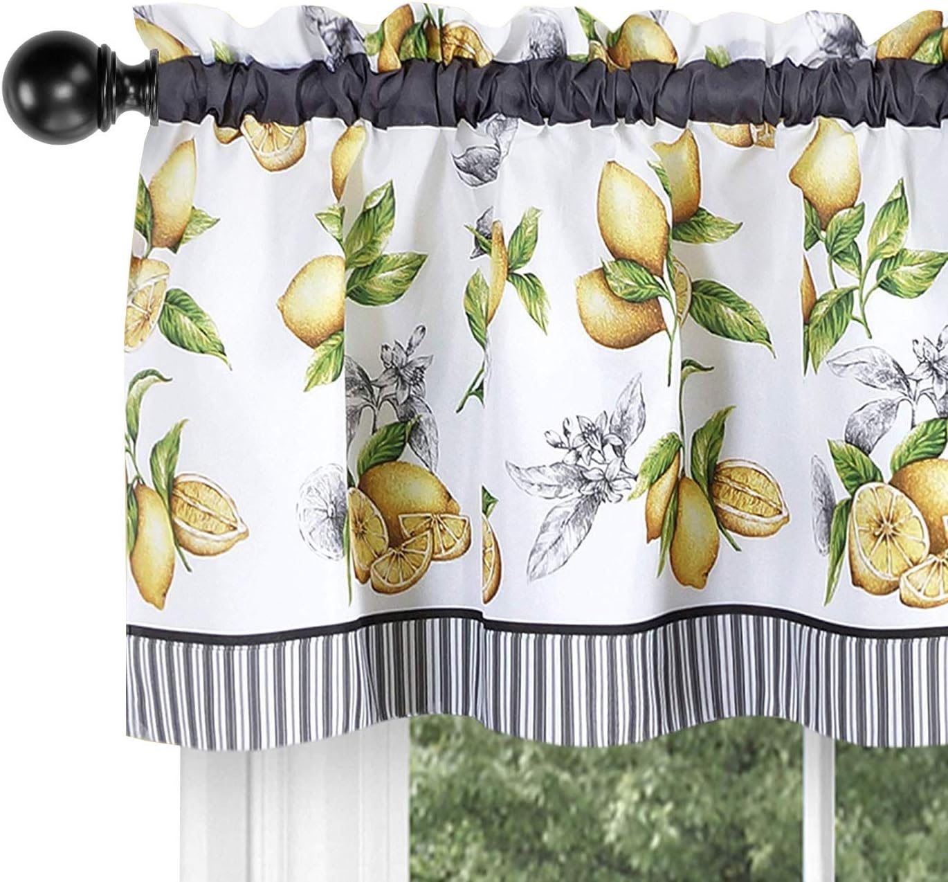 GoodGram Complete 3 Pc Café Style Semi Sheer Country Lemons Kitchen Curtain Tier & Valance Set - Assorted Sizes (36 in. Long)