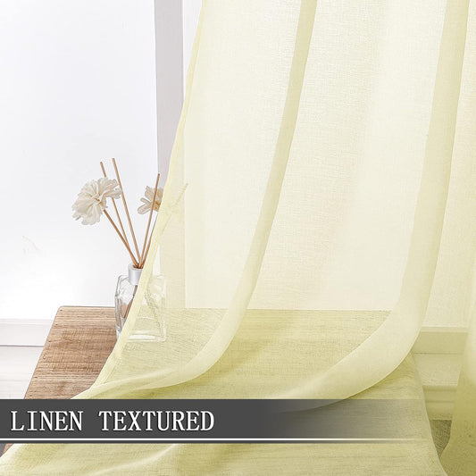 Tollpiz Short Sheer Tier Curtains Linen Textured Half Kitchen Curtain Sheers Light Filtering Rod Pocket Voile Small Curtain for Bathroom, 25 x 24 inches Long, Transparent Yellow, Set of 2 Panels