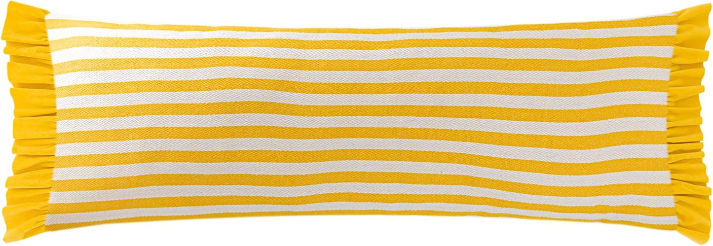 KINGROSE Handmade Lace Lumbar Throw Pillow Cover Farmhouse Stripes Cushion Cover Decorative Pillow Case for Sofa Bed Living Room Home Decor 14 x 36 Inches Yellow