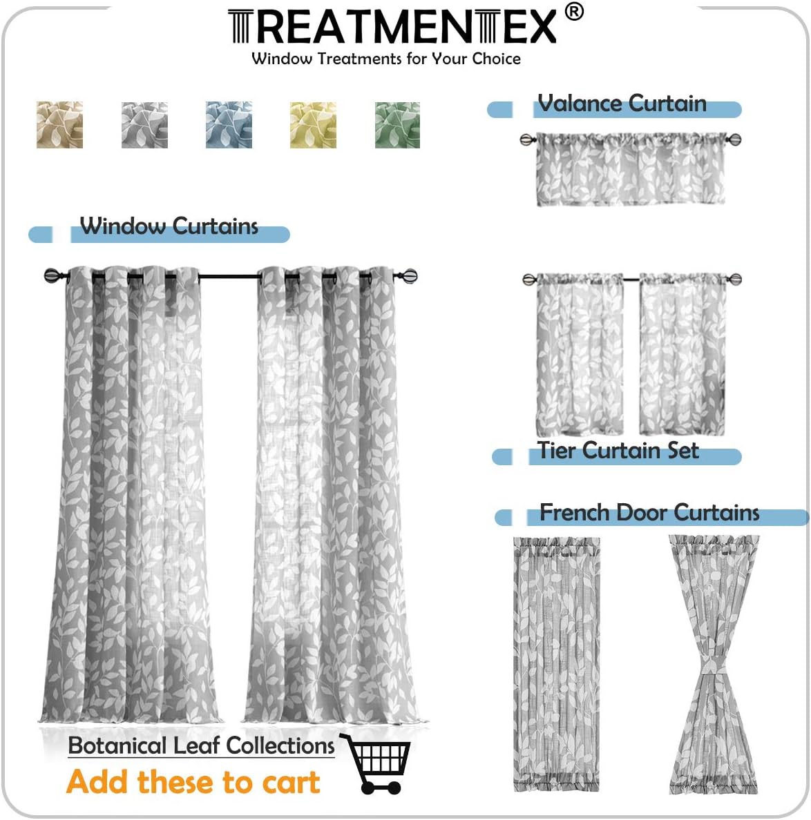Treatmentex Semi-Sheer Curtains for Living Room Windows 95" Long White and Yellow Leaf Print Curtains for Girl's Room, Bedroom Grommet Top Curtain Panels, Mustard Yellow, 1 Pair