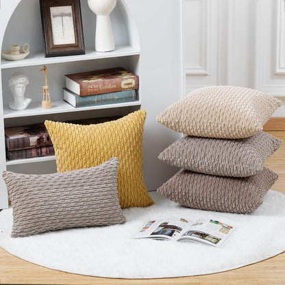 MADIZZ Pack of 2 Corduroy Decorative Euro Sham Pillow Covers 24x24 Inch Yellow Soft Boho Striped Couch Throw Pillows for Bed Pillowcases for Sofa Livingroom Home Decor