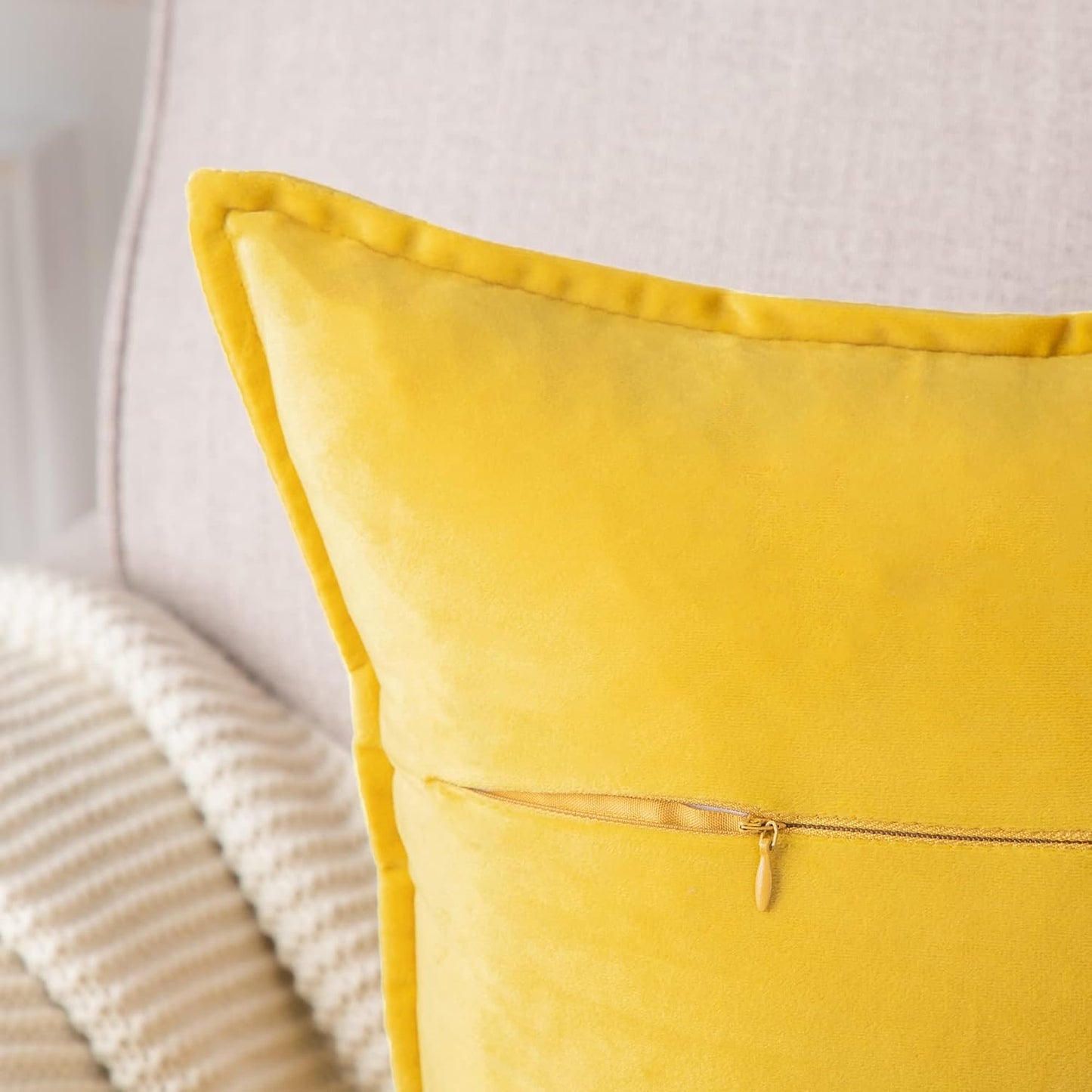 MADIZZ Set of 2 Super Soft Velvet Decorative Throw Pillow Covers 12x20 inch Lemon Yellow Rectangular with Fringe Luxury Style Cushion Case Pillow Shell for Sofa Bedroom