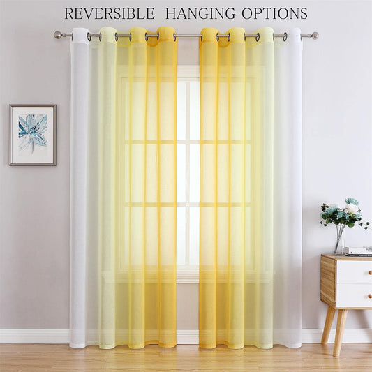 G2000 Sheer Curtains & Drapes 84 Inches Long Yellow and White Ombre for Bedroom Living Room Window Light Filtering Grommet Panels Set for Patio Sliding Glass Door 2 Panels