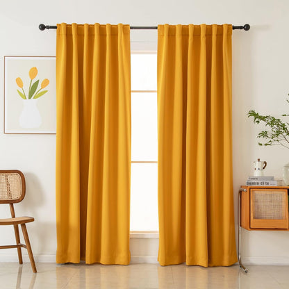 Pickluc Blackout Curtains 84 Inches Long 2 Panels, Black Out Drapes for Bedroom or Living Room, Back Tab and Rod Pocket Top, Set of Two, Mustard Yellow, 52" Wide and 84" Length.