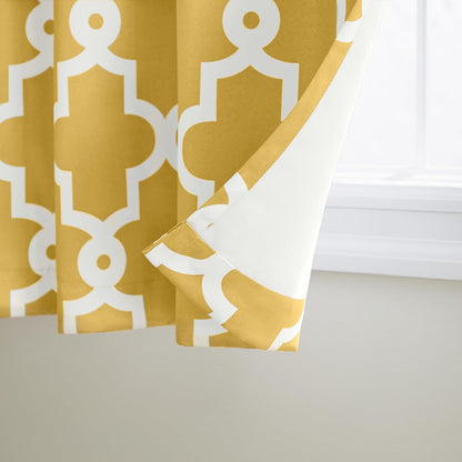 TOWN & COUNTRY EVERYDAY Ironwork Geo Trellis Sateen Indoor Curtains, Room Darkening Blackout, Grommet Top, Energy Efficient, 2-Pack Set, 52"x84", Sundress Yellow