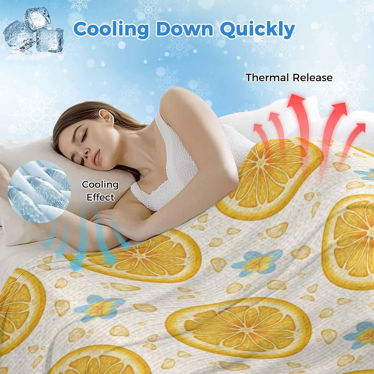 Cooling Blanket for Hot Sleepers, Lemon Lightweight Breathable Summer Blanket, Yellow Summer Fruits Blue Spring Floral Rustic Double-Side Cool Throw Blankets for Sleeping Travel, 30"x40"