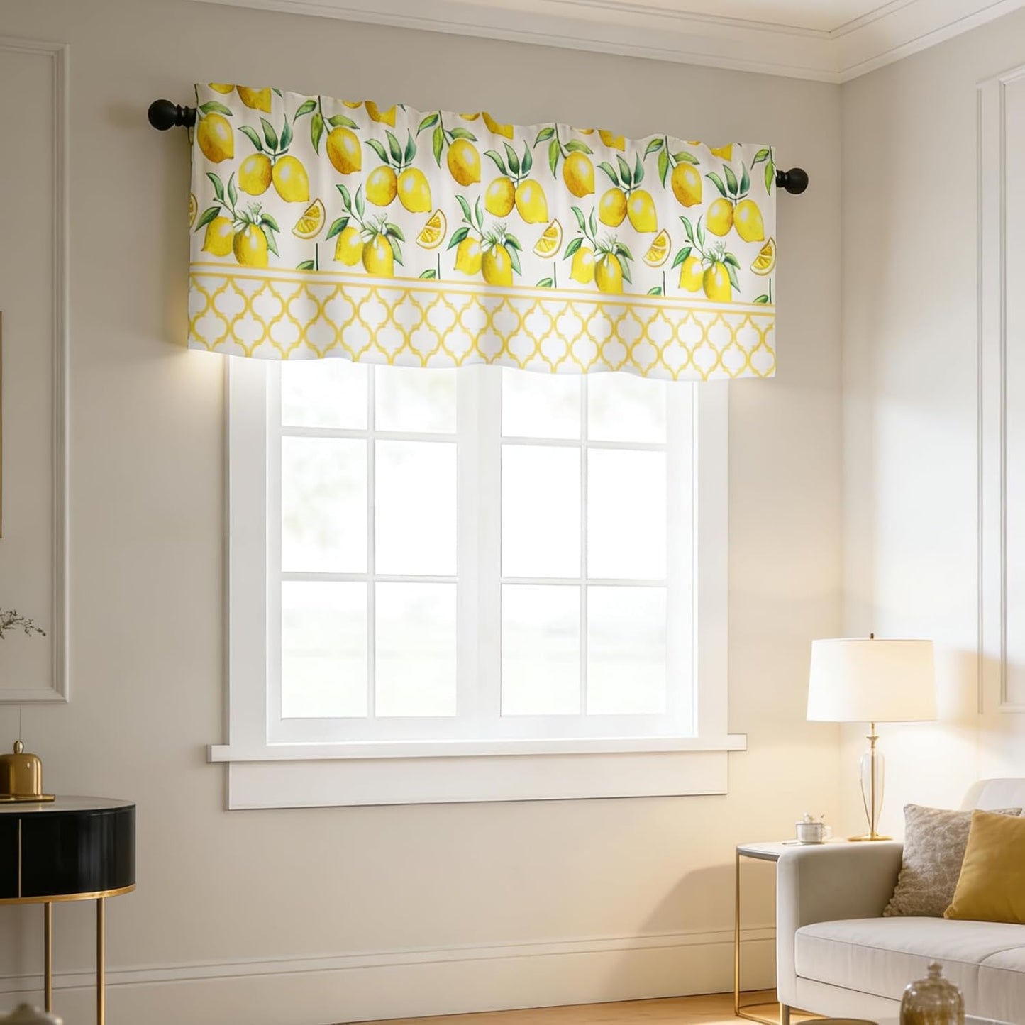 LeLehome Moroccan Window Curtain Valance 1 Panel, 54 X 18 Inch Window Treatment Summer Home Decor Linen with Rod Pocket for Cafe Kitchen Bedroom, Yellow Lemon