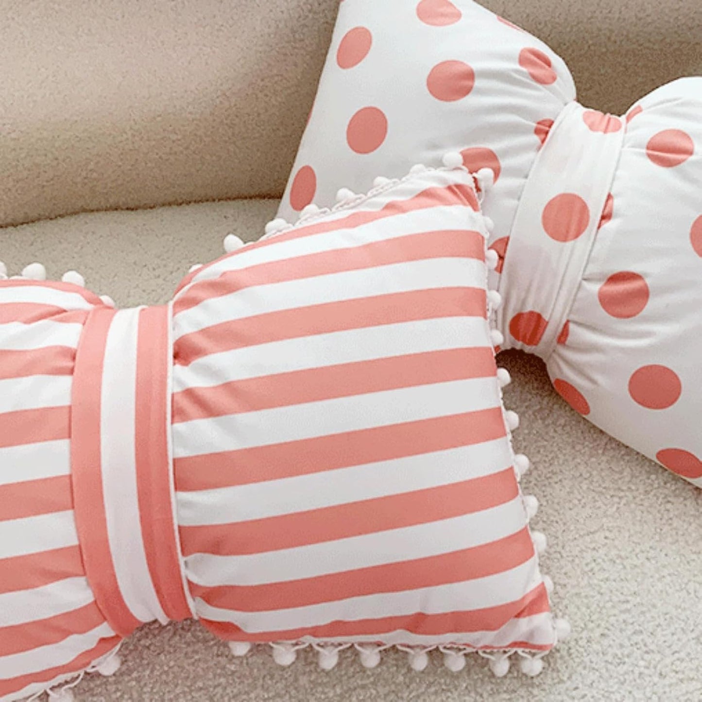 Stripe Velvet Bow Tie Decorative Throw Pillow Cover, Polka Dot Bowknot Lumbar Pillowcases for Home Decor (Yellow Stripe)