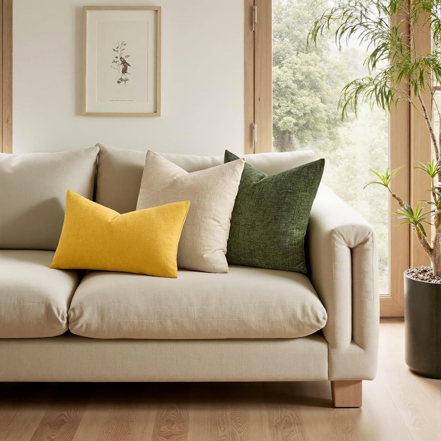 MIULEE Yellow Couch Pillow Covers 18x18 Inch, Set of 2 Soft Chenille Summer Decorative Square Throw Pillow Covers Farmhouse for Sofa Living Room Bed