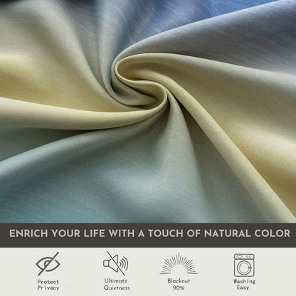 Double Layer Ombre Curtains for Girls Room Girls Bedroom Kids Room Grommets Top 63 Inch Lengt Rainbow Blackout Window Drapes 2 Panels, Yellow & Blue