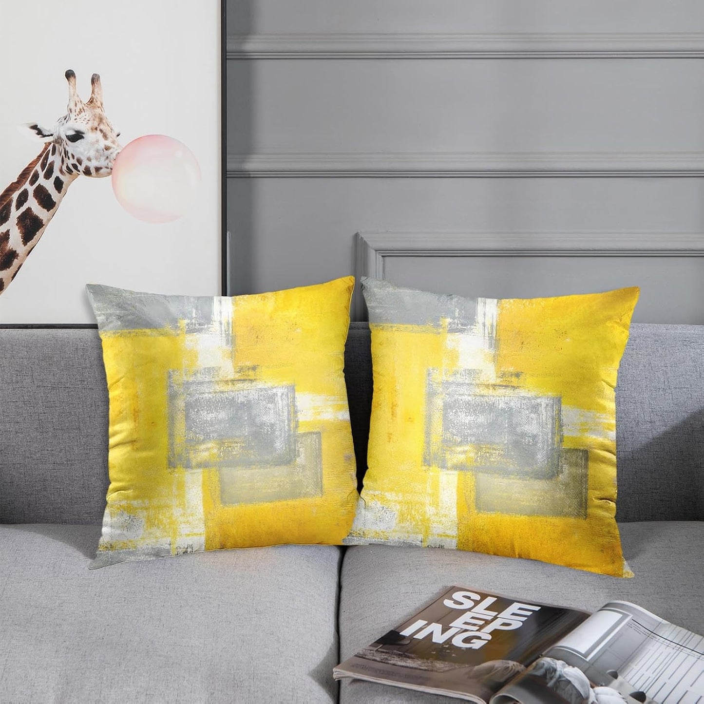 Britimes Throw Pillow Covers Modern Home Art Decor, 18 x 18 Inches Set of 2 Pillow Cases Decorative, Abstract Oil Painting Pillowcases for Bedroom, Living Room, Cushion Couch Sofa, Yellow Grey