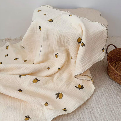 MKXI Swaddling Blankets Nursery Blankets 100% Cotton Lovely Lemon Print Girls Soft Thin Quilt Fruits Toddler Blanket Muslin Baby Quilts Lightweight Breathable
