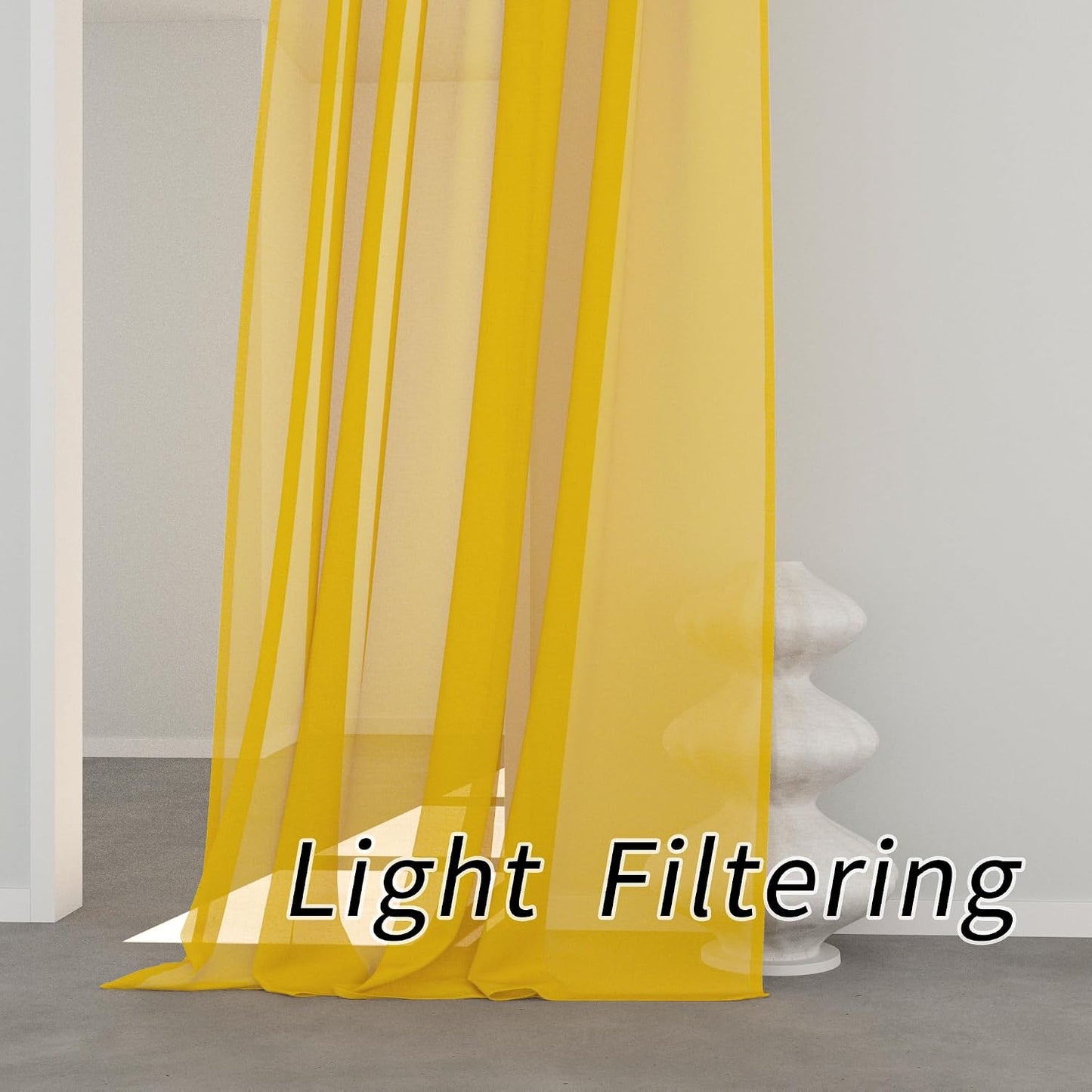 Yellow Sheer Curtains 90 inches Long Sheers Living Room Voile Bedroom Kitchen Basement Linen Textured Window Curtain Panels Drapes Light Filtering Rod Pocket 2 Panels 52"x90"
