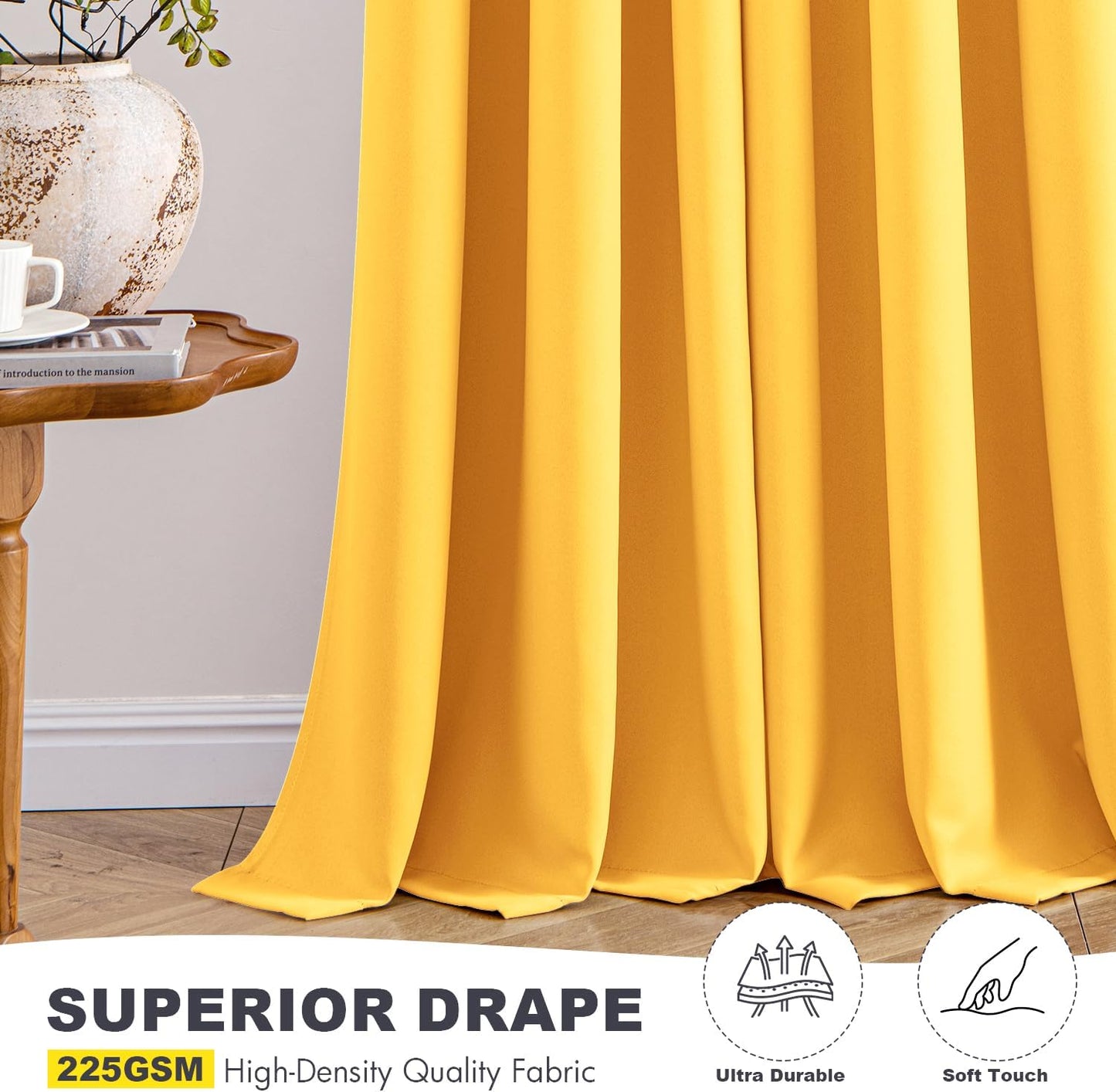 MIULEE Blackout Curtains for Bedroom Living Room 2 Panels, Thermal Insulated Room Darkening Drapes Grommet Noise Reducing Light Blocking Window Treatments 84 Inches Long 40x84 Inch Yellow