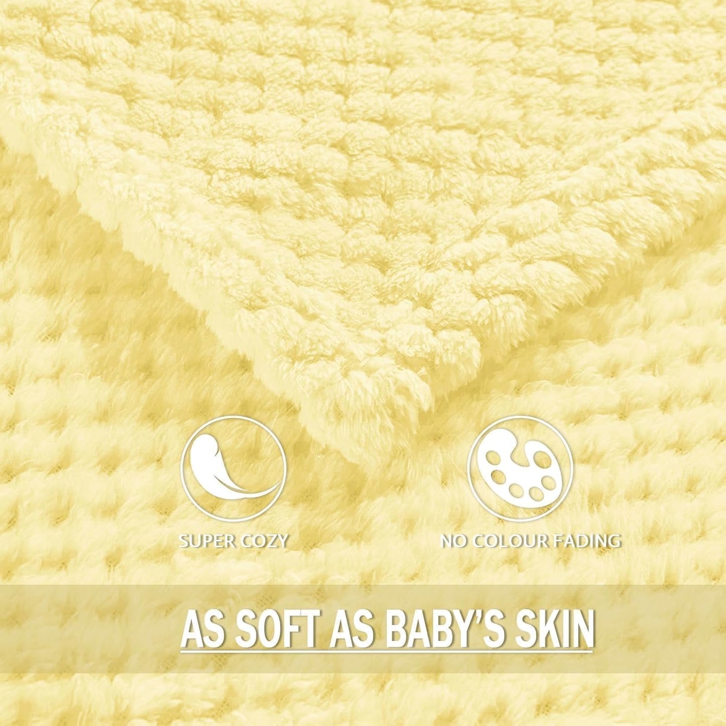 Exclusivo Mezcla Fleece Throw Blanket Extra Large, Super Soft and Warm Blankets for Couch, Sofa and Bed Waffle Textured, Cozy, Fuzzy and Lightweight (Light Yellow, 50x70 Inches)