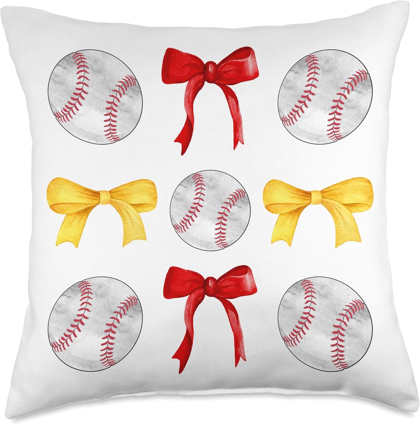 Baseballs & Red & Yellow Gold Bows Tee Ball Mom School Pride Throw Pillow