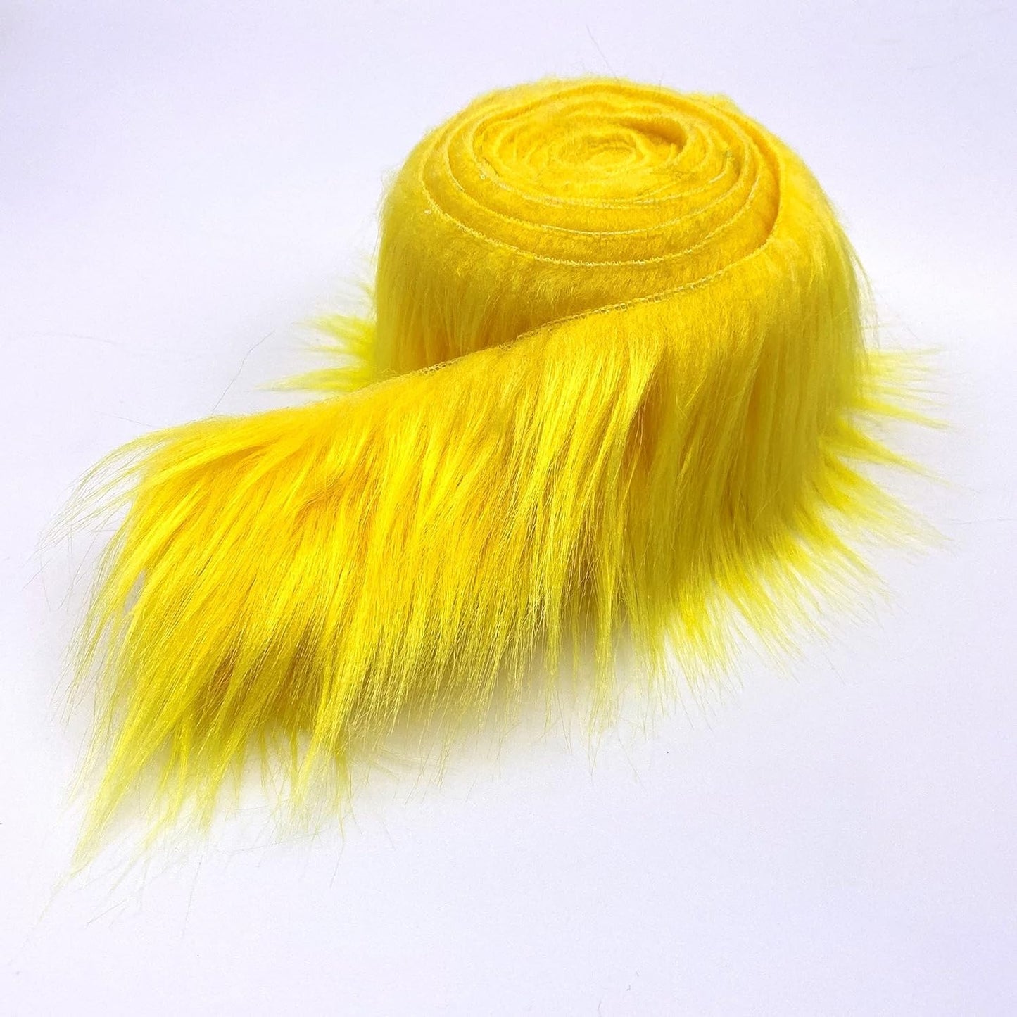 Ice Fabrics Craft Faux Fur Fabric Pre Cut Rolls - 2"x60" Fur Ribbon Mohair Fabric Strips - Super Soft and Fuzzy - Perfect for Crafts, Costumes & Decoration - Yellow - 2x60