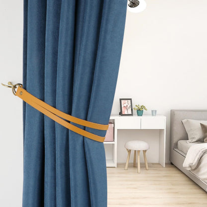 Leather Curtain Tiebacks Vintage Curtain Tie Backs Leather Curtain Rod Holder Curtain Buckle for Home Living Room Bedroom 2 Pcs (Earthy Yellow)