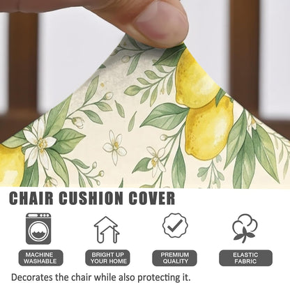 Lemon Seat Covers for Chairs, Botanical Natural Leaf Flower Summer Yellow Spandex Washable Stretch Breathable Chair Covers Decor for Kitchen Restaurant Office Party 4pcs
