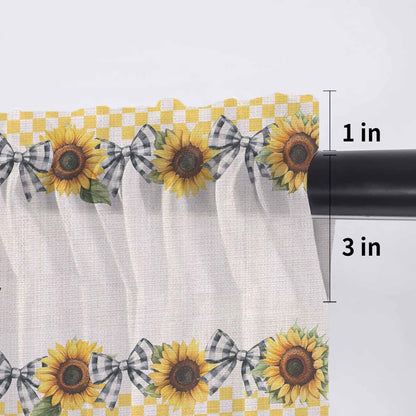 Sunflower Sheer Valance Curtains, Welcome Bow Yellow Buffalo Plaid Rustic Linen Light Filtering Kitchen Valances Rod Pocket Short Voile Curtains for Bedroom/Living Room/Basement 42Wx12L