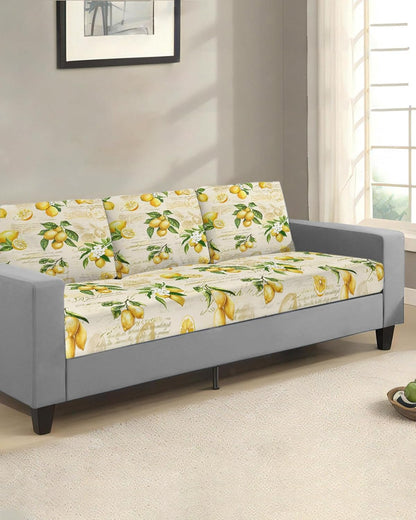 Yellow Lemons Stretch Couch Sofa Cushion Covers,Summer Botanical Fruit Leaves Country Sectional/Individual/L/T Shape Sofa Couch Slipcover Armchair Slip Cover Protector with Elastic Bottom,M,1-PC