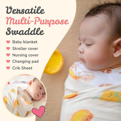 The Wee Bean Organic Cotton and Bamboo Rayon Muslin Swaddle Blankets, Set of X (Lemon Tea + Egg Tart)