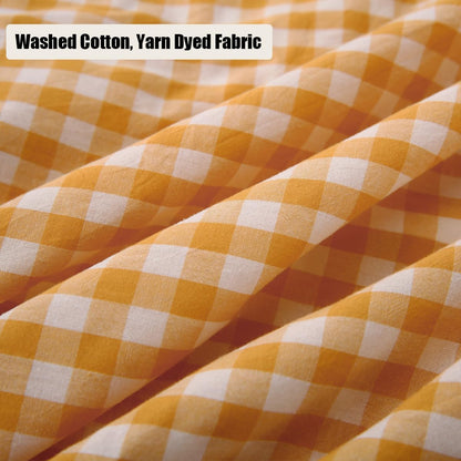 Mywinlle Yellow/White Plaid Ruffle Pillow Shams Throw Pillow Covers 20"x20", Checkered Washed Cotton Mustard Gingham Decorative Pillow Covers Shabby Pillowcases