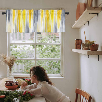 Abstract Valances for Windows/Bedroom/Living Room/Kitchen/Cafe, Retro Country Gray Yellow Semi Small Curtain Drapes Rod Pocket Light Filtering Window Treatment, 54" x 18"