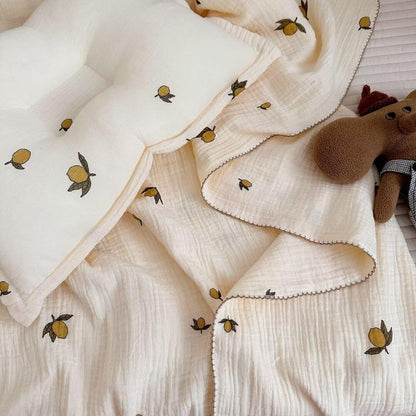 MKXI Swaddling Blankets Nursery Blankets 100% Cotton Lovely Lemon Print Girls Soft Thin Quilt Fruits Toddler Blanket Muslin Baby Quilts Lightweight Breathable