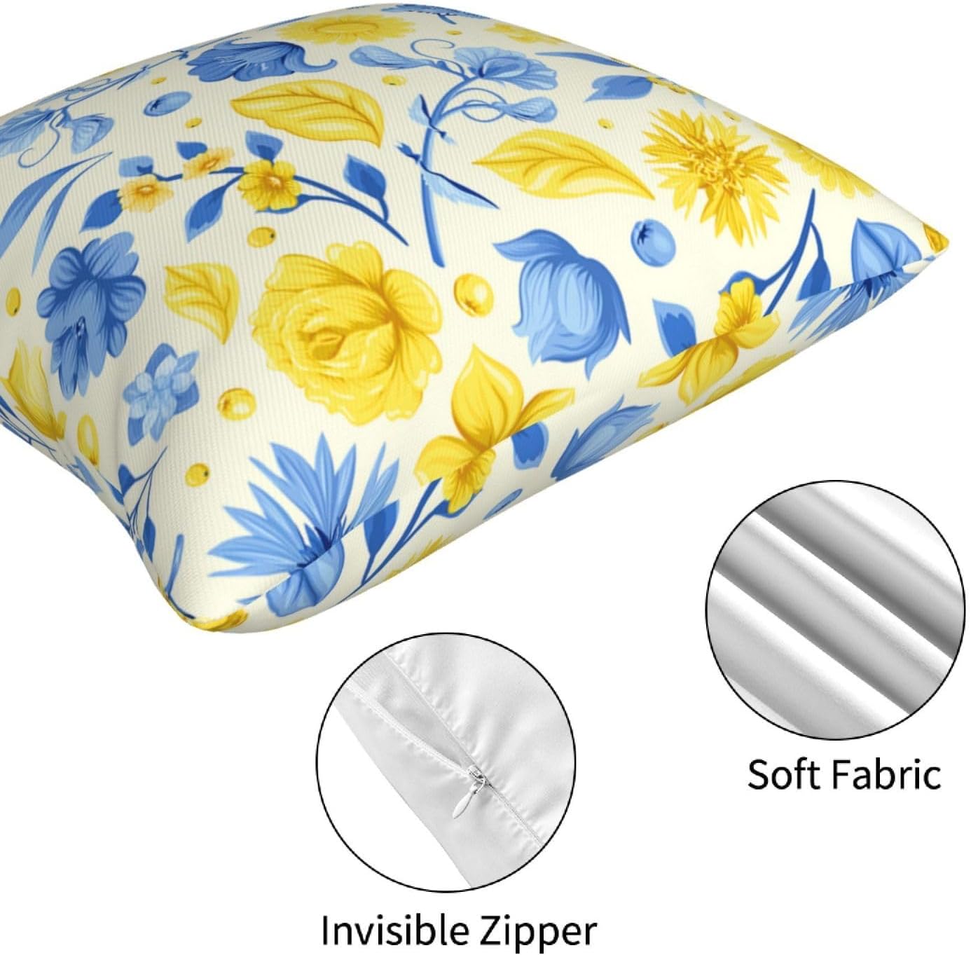 Blue and Yellow Floral Bird Pillow Covers 18x18 Inch Set of 4 Decorative Throw Pillows Abstract Pillowcases for Cushion Cover Sofa Bed Couch Living Room Home Decor