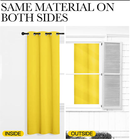 NICETOWN Bedroom Curtain Panels Draperies, Thermal Insulated Solid Grommet Curtains/Drapes (Bright Yellow, 1 Pair, 34 by 72-inch)
