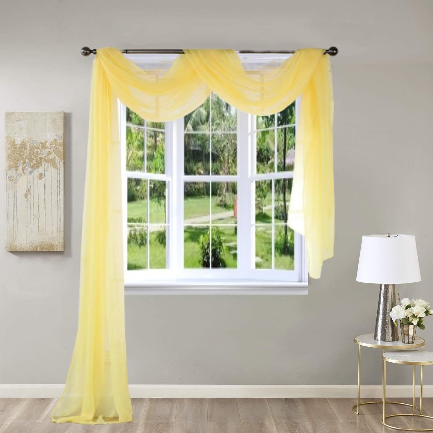 216" x 37" Scarf Sheer Voile Window Curtain Party Decor See Through Lightweight (Yellow)
