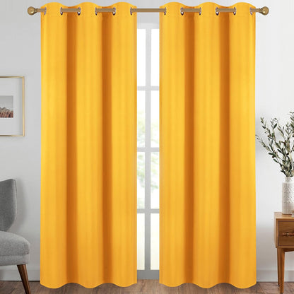 Diraysid Yellow Grommet Blackout Curtains for Bedroom Thermal Insulated Room Darkening Curtains Drapes, 42 x 84, 2 Panels