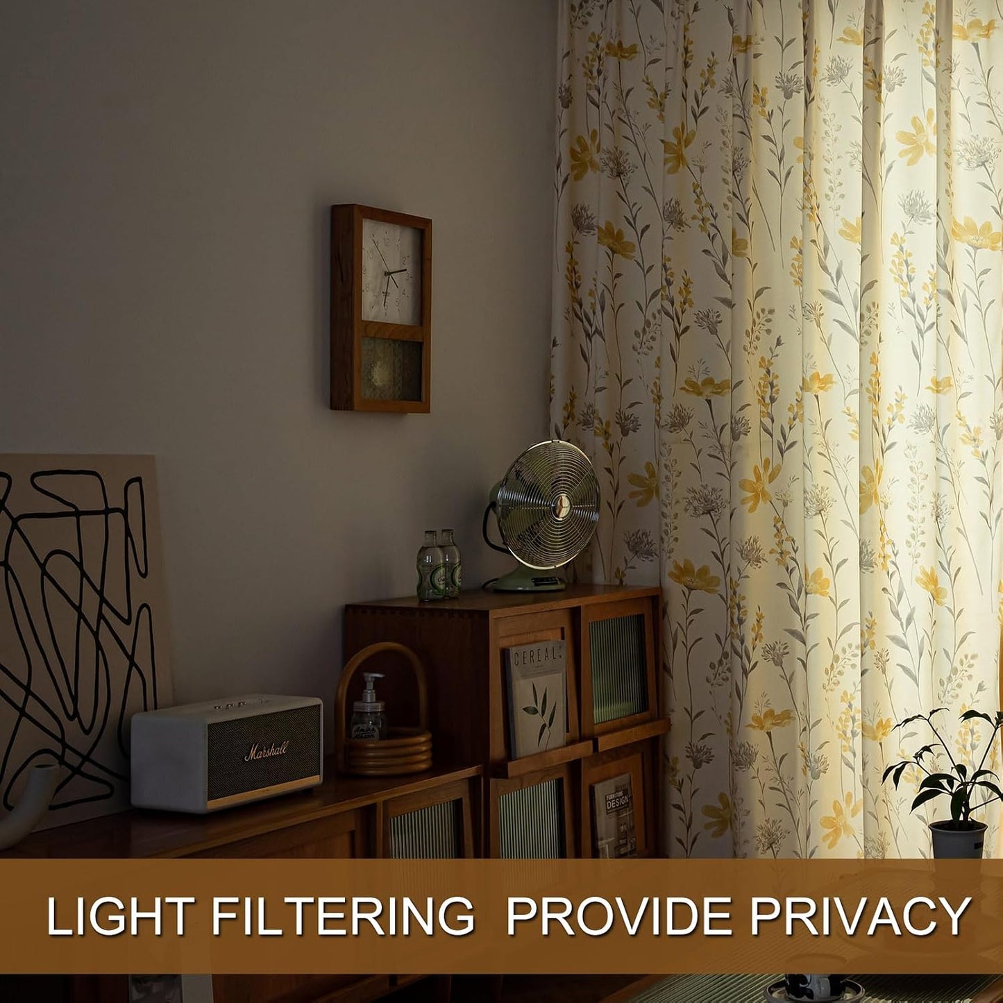 SUOUO Mustard Yellow Floral Curtain for Living Room Boho Chenille Patterned Grey Leaf 84 Inches Long Window Drapes for Bedroom Dining Sunflower 2 Panels