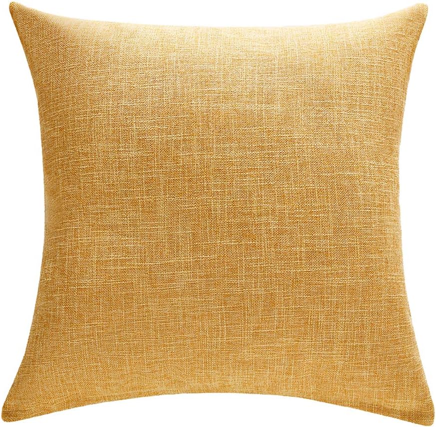 Anickal Set of 2 Mustard Yellow Pillow Covers 18x18 Inch Rustic Linen Decorative Square Throw Pillow Covers for Sofa Couch Decoration