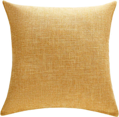 Anickal Set of 2 Mustard Yellow Pillow Covers 18x18 Inch Rustic Linen Decorative Square Throw Pillow Covers for Sofa Couch Decoration