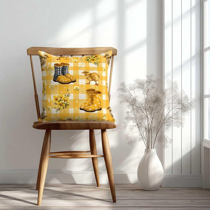 Duck Yellow Gingham Throw Pillow Covers 18x18 Inch, Set of 2 | Spring Farmhouse Square Cushion Cases for Couch Bedroom Nursery | Easter Farm Animal Home Decor, Decorative Pillowcases