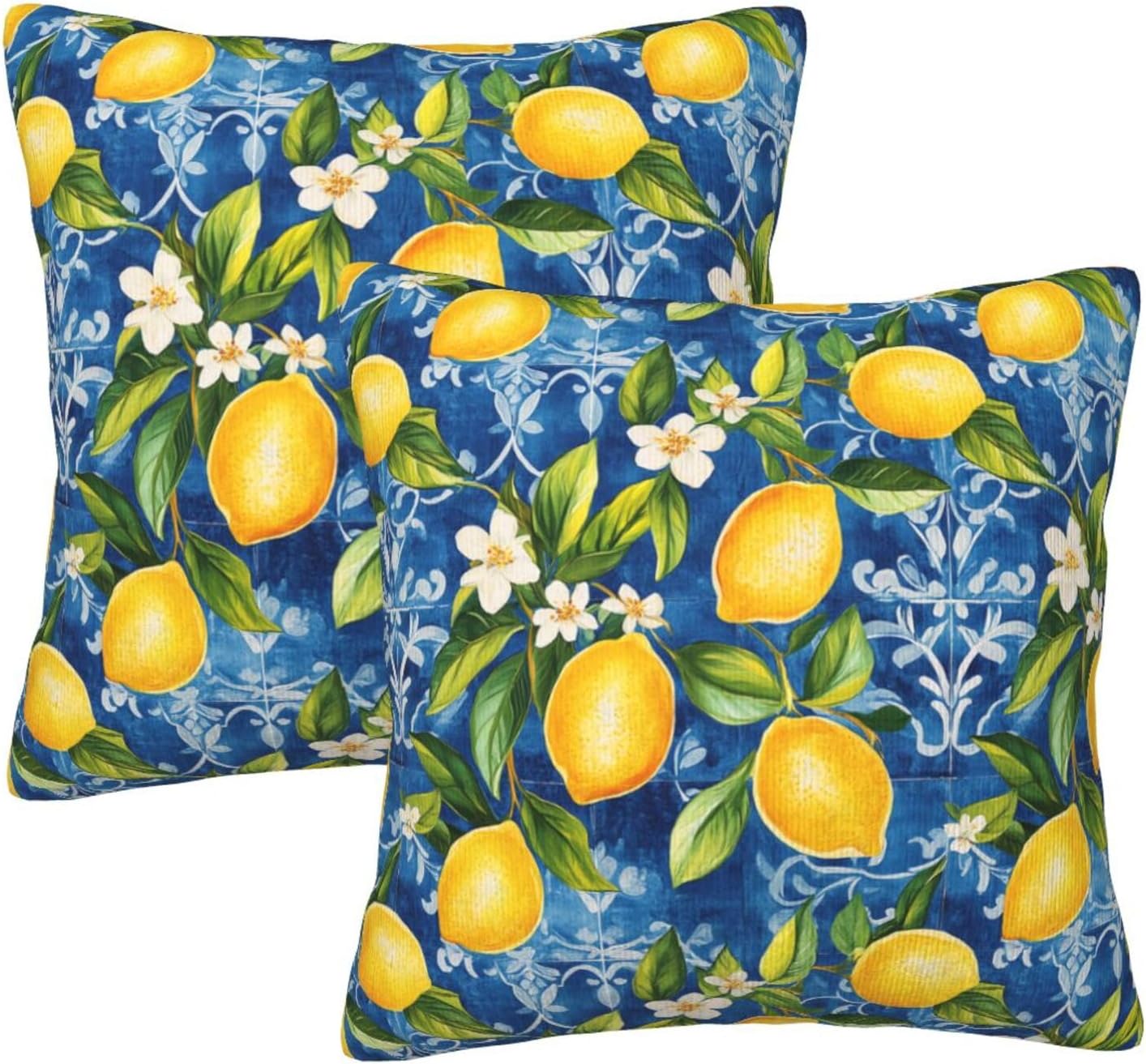 Yellow Lemons Pattern 2 Pack Throw Pillow Covers Sofa Cushions Covers Living Room Bedroom Bed Covers Car Lumbar Covers 18x18 Inches