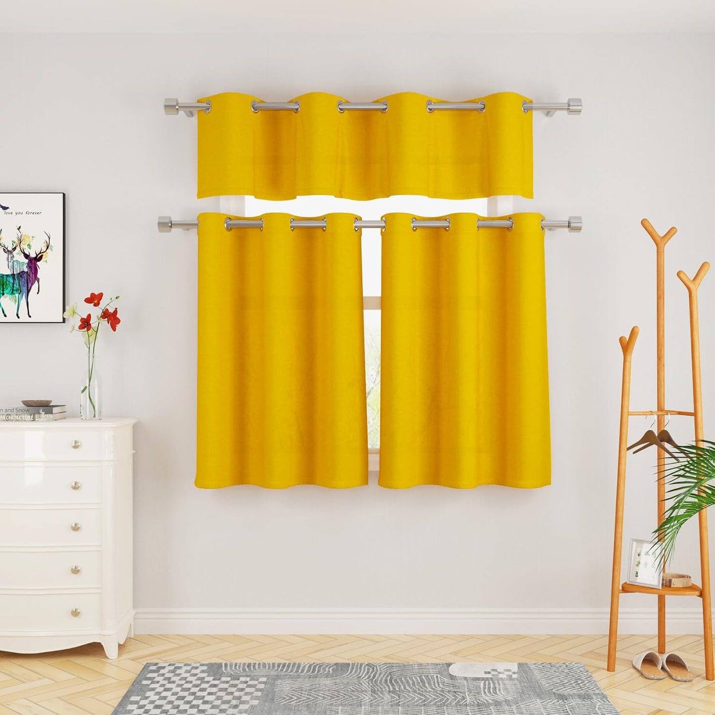 UPOPO Yellow Valance Curtains Toppers Living Room Linen Textured 18 inch Length Kitchen Short Small Mini Bedroom Window Curtain Valance Cabinet Caravan 1 Piece Grommet Top