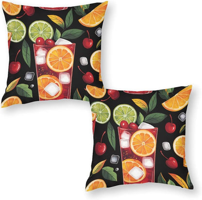 Cartoon Lemon Cocktail Throw Pillow Covers for Living Room Bedroom, Rustic Summer Fruit Drink Pillowcases Outdoor Cushion Case for Couch Sofa Bed, 12x12 inch