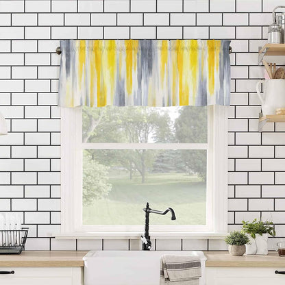 Abstract Valances for Windows/Bedroom/Living Room/Kitchen/Cafe, Retro Country Gray Yellow Semi Small Curtain Drapes Rod Pocket Light Filtering Window Treatment, 54" x 18"