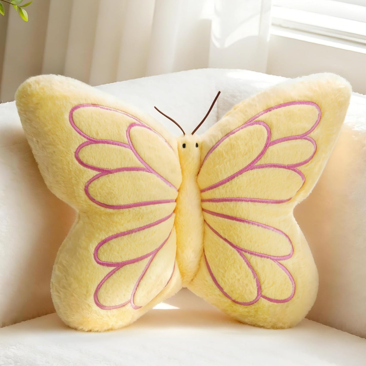 FALAX Yellow Butterfly Shaped Pillow 16.9" Plush Decorative Throw Pillows | Soft Hugging Pillows, Comfort Seat Cushions, Aesthetics Room Decor, Cute Decorative Throw Pillows for Bedroom Couch Bed Dorm