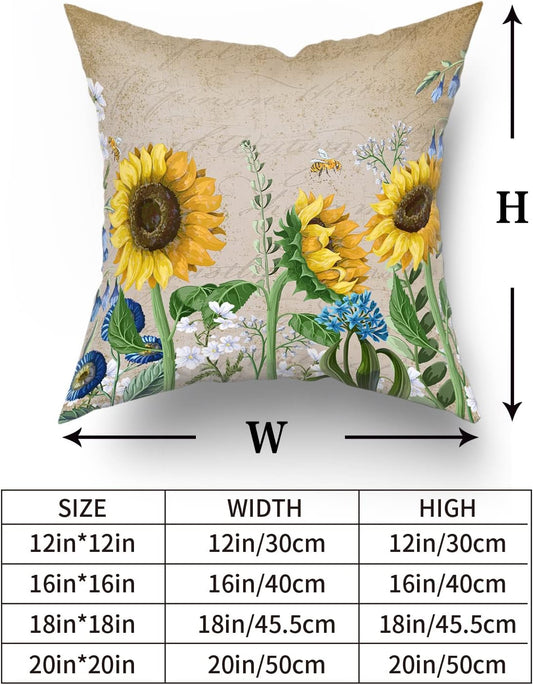 Giwawa Sunflower Throw Pillows Butterfly Pillow Covers Honeybee Throw Pillow Cover Watercolor Yellow and Blue Floral Decorative Pillow Covers Double-Sided Printing Suitable for Home Outdoor 16x16inch