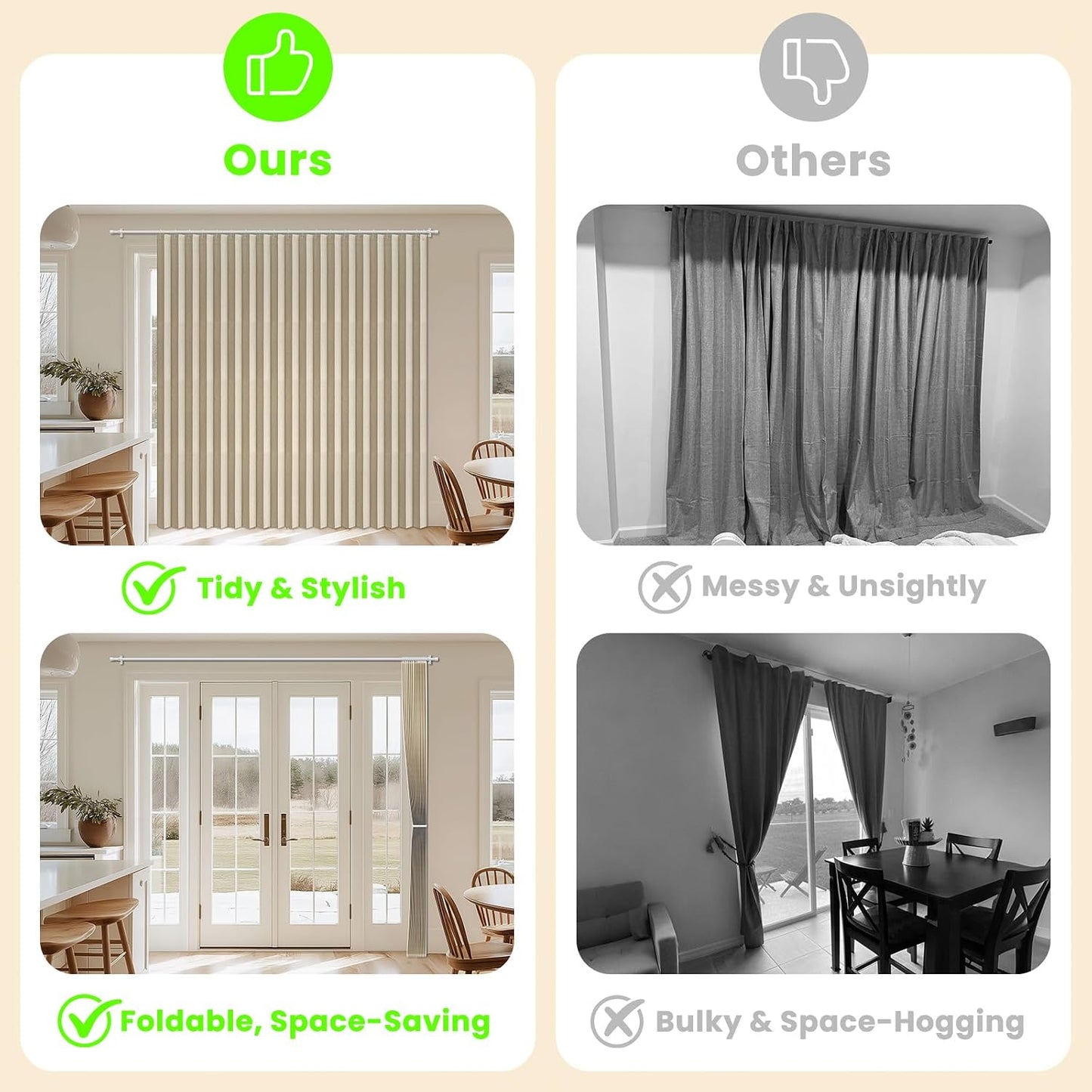 AJAZZ Blackout Accordion Door Curtain 98"x78" Cream Yellow - Magnetic Folding Room Divider, No-Drill Sliding Patio Closet