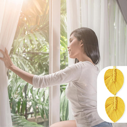 Curtain Tiebacks Curtain Ties Handmade Leaves Weave Twine Curtain tie Backs Boho Cotton Curtains tiebacks Curtain Holder Tie Backs for Curtains Braided Thin,Thick Home Office Window Draperies(Yellow)